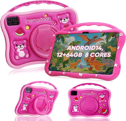 MengDash Kids Tablet, 10.1 inch Tablet for Kids, Educational Learning Toddler Tablet Android 14, 12（4+8） GB RAM+64GB ROM Storage,WiFi,for Baby Girl boy 3-10(Red) in Kuwait