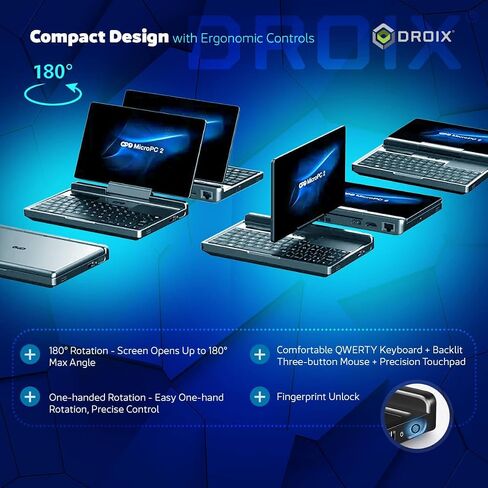 GPD MicroPC 2 | Portable Mini Laptop with 7" 1080P Display | with Intel Processor N300, UHD Graphics; 16GB LPDDR5, 512GB NVMe SSD; 2.5G Ethernet, USB-C, HDMI 2.1, Wi-Fi 6, BT 5.2 in Kuwait
