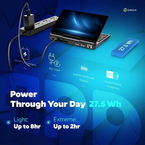 GPD MicroPC 2 | Portable Mini Laptop with 7" 1080P Display | with Intel Processor N300, UHD Graphics; 16GB LPDDR5, 512GB NVMe SSD; 2.5G Ethernet, USB-C, HDMI 2.1, Wi-Fi 6, BT 5.2 in Kuwait