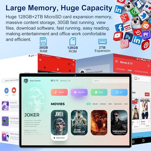 Android 15 Tablet 30GB RAM 128GB ROM 2TB Expand, 10.1 Inch Tablets with Keyboard Mouse, Octa-Core, 8000mAh, HD IPS Display, 5G WiFi BT 5.0 GPS, Widevine L1, Gemini AI, Dual Camera - Blue in Kuwait