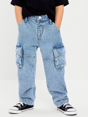 Old Navy Super Baggy Barrel-Leg Cargo Jeans for Toddler Boys - Light Wash in Kuwait