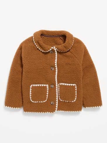 Old Navy Collared Sherpa Jacket for Toddler Girls - Redwood Burl in Kuwait