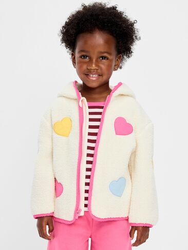 Old Navy Hooded Sherpa Jacket for Toddler Girls - Multi Hearts in Kuwait