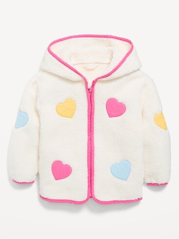Old Navy Hooded Sherpa Jacket for Toddler Girls - Multi Hearts in Kuwait