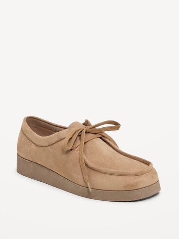 Old Navy Faux-Suede Lace-Up Derby Boots for Women - Chestnut in Kuwait