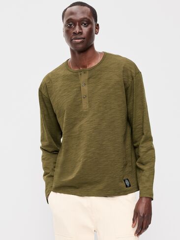 Old Navy Long-Sleeve Slub-Knit Henley T-Shirt - Jurassic Green in Kuwait