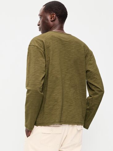 Old Navy Long-Sleeve Slub-Knit Henley T-Shirt - Jurassic Green in Kuwait