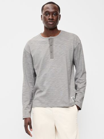 Old Navy Long-Sleeve Slub-Knit Henley T-Shirt - Gray in Kuwait
