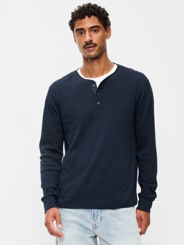 Old Navy Long-Sleeve Waffle Henley T-Shirt - In the Navy in Kuwait