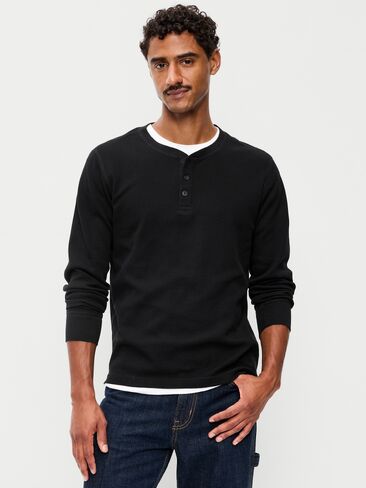 Old Navy Long-Sleeve Waffle Henley T-Shirt - Black Jack in Kuwait