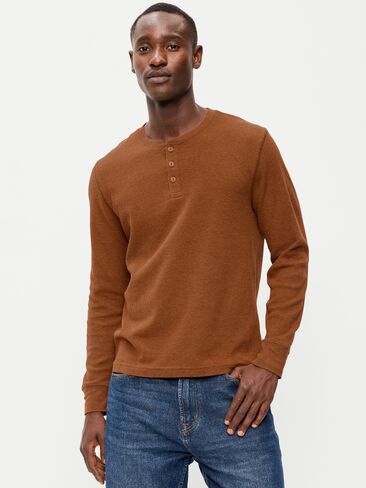 Old Navy Long-Sleeve Waffle Henley T-Shirt - Gingerade in Kuwait