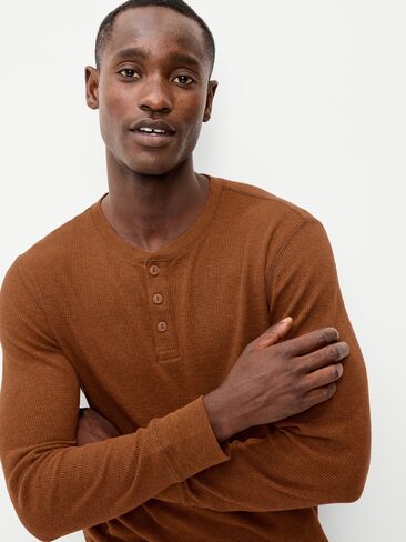 Old Navy Long-Sleeve Waffle Henley T-Shirt - Gingerade in Kuwait