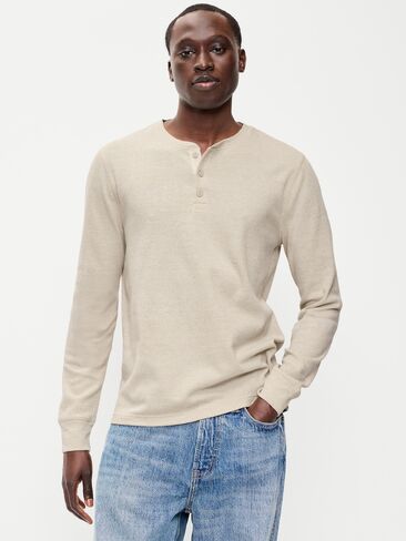 Old Navy Long-Sleeve Waffle Henley T-Shirt - Oatmeal in Kuwait