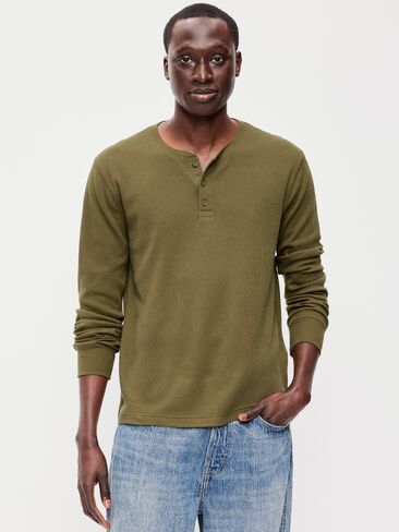 Old Navy Long-Sleeve Waffle Henley T-Shirt - Jurassic Green in Kuwait