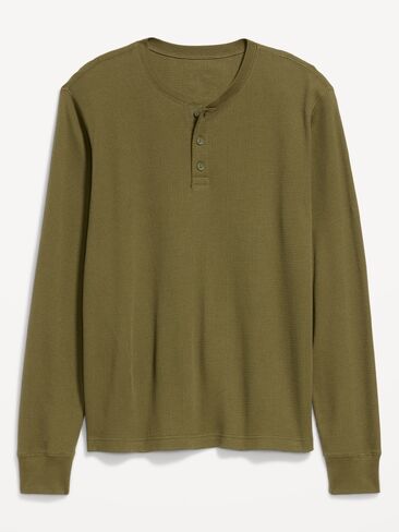Old Navy Long-Sleeve Waffle Henley T-Shirt - Jurassic Green in Kuwait