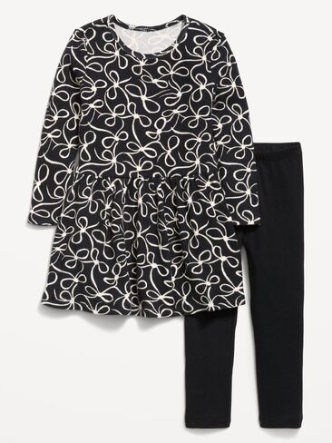 Old Navy Printed Waffle Knit Dress and Leggings Set for Toddler Girls - Black Bow in Kuwait