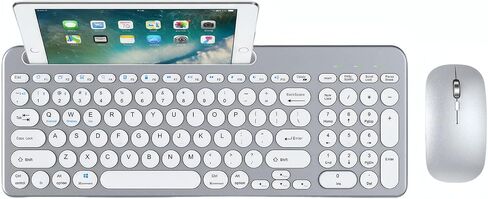 Wireless Keyboard and Mouse Combo, 3-Mode 2.4G BT Wired, Ergonomic Round Keycaps, Multi-Device with Phone Holder, Rechargeable, Silent Scissor Switch for PC Mac iPad (Silver) in Kuwait