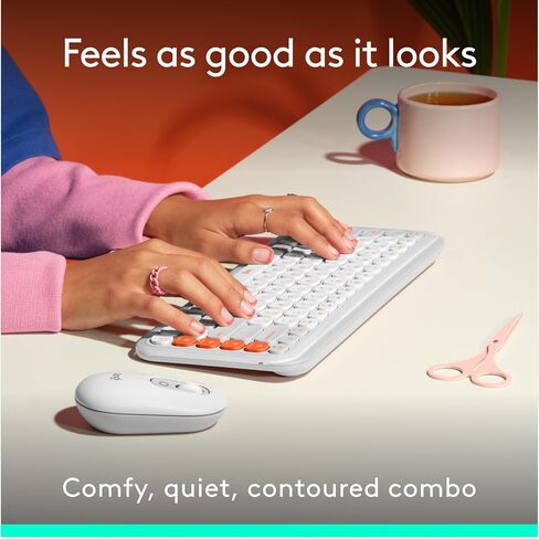 Logitech POP ICON Combo, Bluetooth Keyboard and Mouse Combo, Comfortable Typing, programmable Keys and Buttons, Quiet clicks, Easy-Switch up to 3 Devices - Off-White (Renewed) in Kuwait