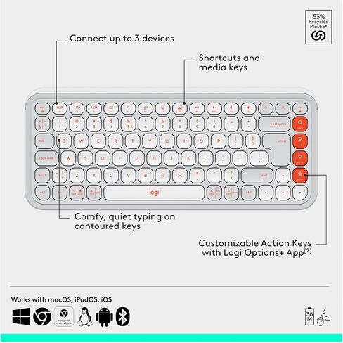 Logitech POP ICON Combo, Bluetooth Keyboard and Mouse Combo, Comfortable Typing, programmable Keys and Buttons, Quiet clicks, Easy-Switch up to 3 Devices - Off-White (Renewed) in Kuwait