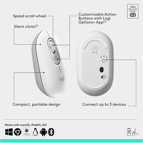 Logitech POP ICON Combo, Bluetooth Keyboard and Mouse Combo, Comfortable Typing, programmable Keys and Buttons, Quiet clicks, Easy-Switch up to 3 Devices - Off-White (Renewed) in Kuwait
