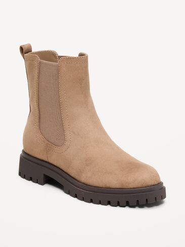 Old Navy Faux-Suede Chelsea Boots for Women - Warm Taupe in Kuwait