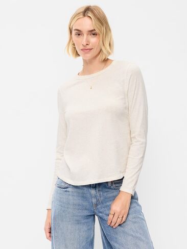 Old Navy EveryWear Long-Sleeve Crew-Neck T-Shirt - Oatmeal Heather in Saudi Arabia
