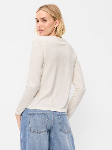 Old Navy EveryWear Long-Sleeve Crew-Neck T-Shirt - Oatmeal Heather in Saudi Arabia