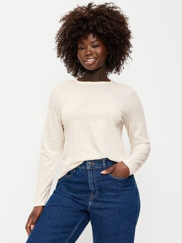 Old Navy EveryWear Long-Sleeve Crew-Neck T-Shirt - Oatmeal Heather in Saudi Arabia