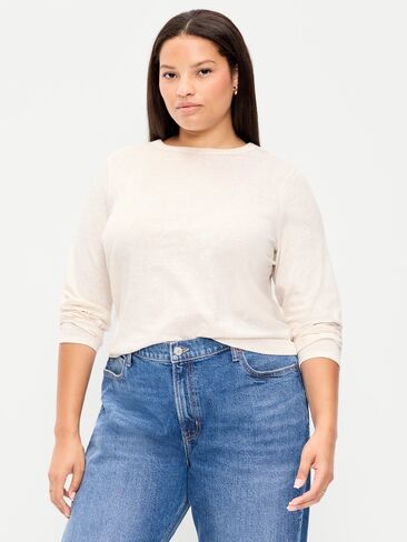 Old Navy EveryWear Long-Sleeve Crew-Neck T-Shirt - Oatmeal Heather in Saudi Arabia
