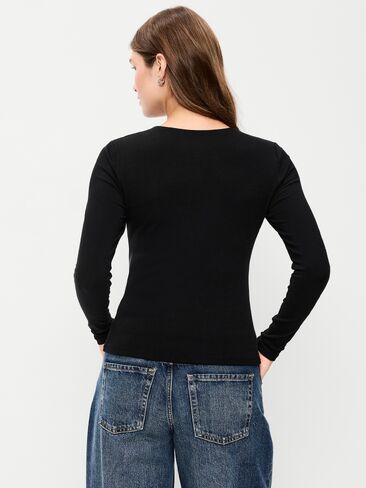 Old Navy Hug Double-Layer Crew-Neck Long-Sleeve Top - Black Jack in Kuwait