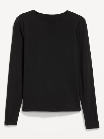 Old Navy Hug Double-Layer Crew-Neck Long-Sleeve Top - Black Jack in Kuwait
