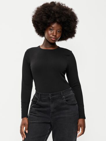 Old Navy Hug Double-Layer Crew-Neck Long-Sleeve Top - Black Jack in Kuwait