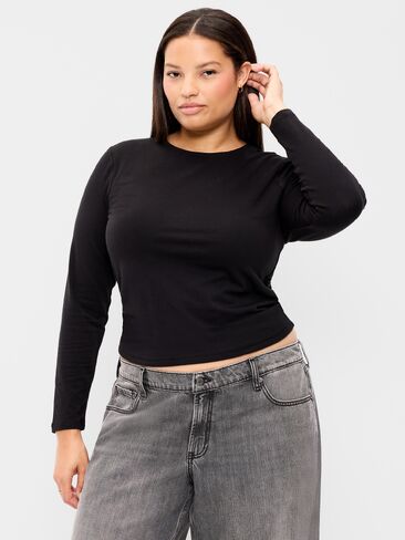 Old Navy Hug Double-Layer Crew-Neck Long-Sleeve Top - Black Jack in Kuwait