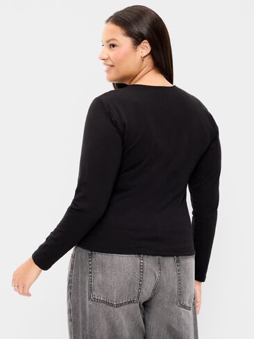 Old Navy Hug Double-Layer Crew-Neck Long-Sleeve Top - Black Jack in Kuwait