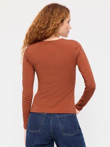Old Navy Hug Double-Layer Crew-Neck Long-Sleeve Top - Apple Cinnamon in Kuwait
