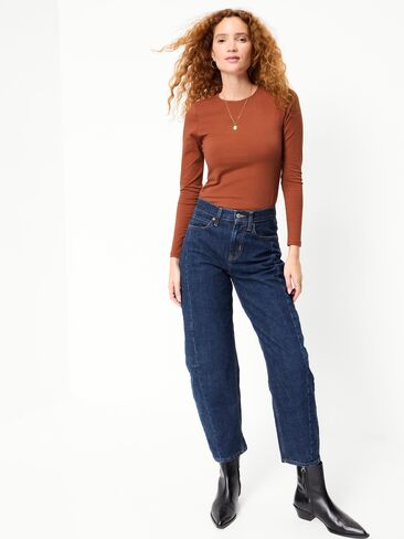 Old Navy Hug Double-Layer Crew-Neck Long-Sleeve Top - Apple Cinnamon in Kuwait