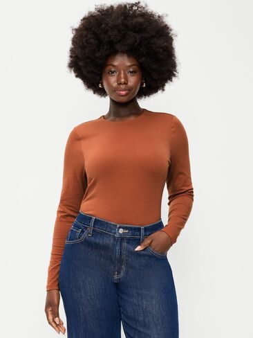 Old Navy Hug Double-Layer Crew-Neck Long-Sleeve Top - Apple Cinnamon in Kuwait