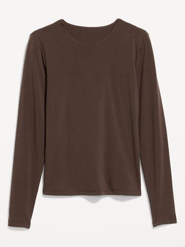Old Navy Hug Double-Layer Crew-Neck Long-Sleeve Top - Black Coffee in Kuwait