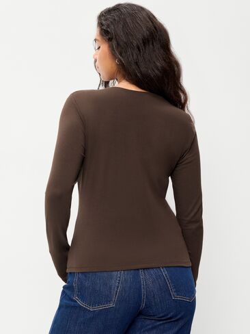 Old Navy Hug Double-Layer Crew-Neck Long-Sleeve Top - Black Coffee in Kuwait