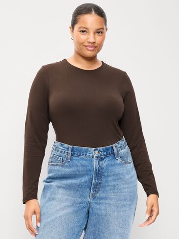 Old Navy Hug Double-Layer Crew-Neck Long-Sleeve Top - Black Coffee in Kuwait
