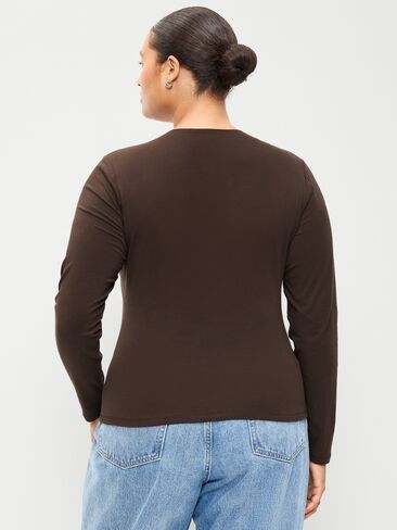 Old Navy Hug Double-Layer Crew-Neck Long-Sleeve Top - Black Coffee in Kuwait