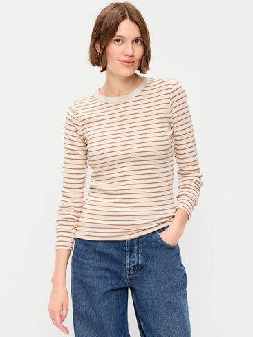 Old Navy Snug Crew-Neck Long Sleeve T-Shirt - Orange Multi Stripe in Kuwait