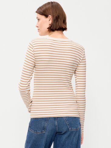 Old Navy Snug Crew-Neck Long Sleeve T-Shirt - Orange Multi Stripe in Kuwait