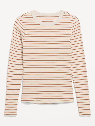 Old Navy Snug Crew-Neck Long Sleeve T-Shirt - Orange Multi Stripe in Kuwait
