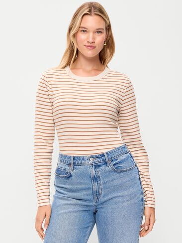 Old Navy Snug Crew-Neck Long Sleeve T-Shirt - Orange Multi Stripe in Kuwait