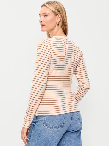 Old Navy Snug Crew-Neck Long Sleeve T-Shirt - Orange Multi Stripe in Kuwait