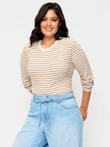 Old Navy Snug Crew-Neck Long Sleeve T-Shirt - Orange Multi Stripe in Kuwait