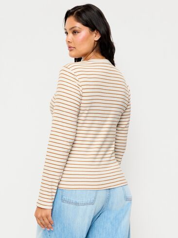 Old Navy Snug Crew-Neck Long Sleeve T-Shirt - Orange Multi Stripe in Kuwait
