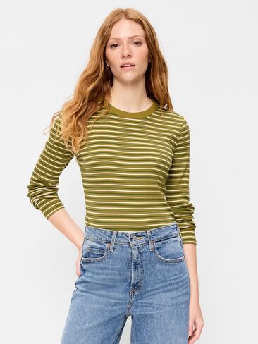 Old Navy Snug Crew-Neck Long Sleeve T-Shirt - Green Multi-Stripe in Kuwait