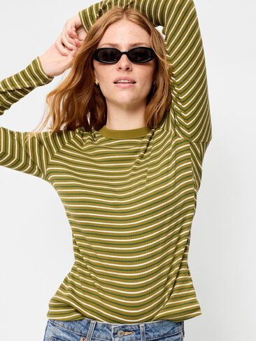 Old Navy Snug Crew-Neck Long Sleeve T-Shirt - Green Multi-Stripe in Kuwait